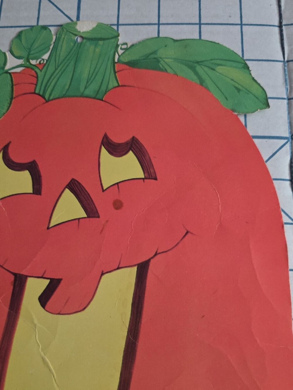 Orange Pumpkin Wall Decoration with Green Leaf Accents, Die-cut, Vintage - Picture 4 of 12